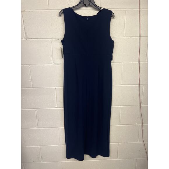 NWT SLNY Size 10P Navy Blue Slit Bow Accent Unlined Sleeveless Formal Gown Dress - Picture 6 of 7